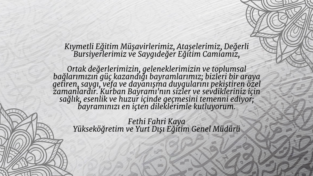 Genel Müdürümüz Fethi Fahri Kaya'dan Kurban Bayramı Mesajı